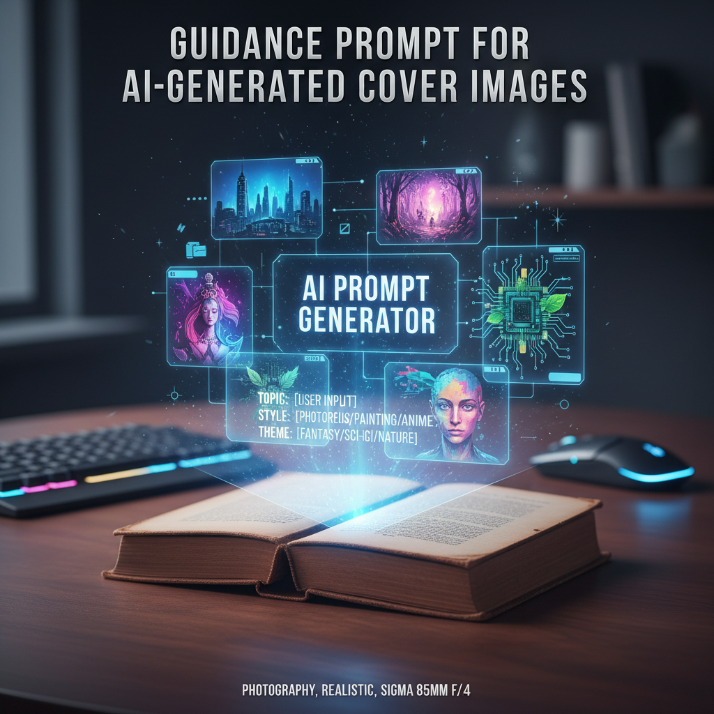 A guidance prompt for creating AI-generated cover images based on user-specified topics or themes.