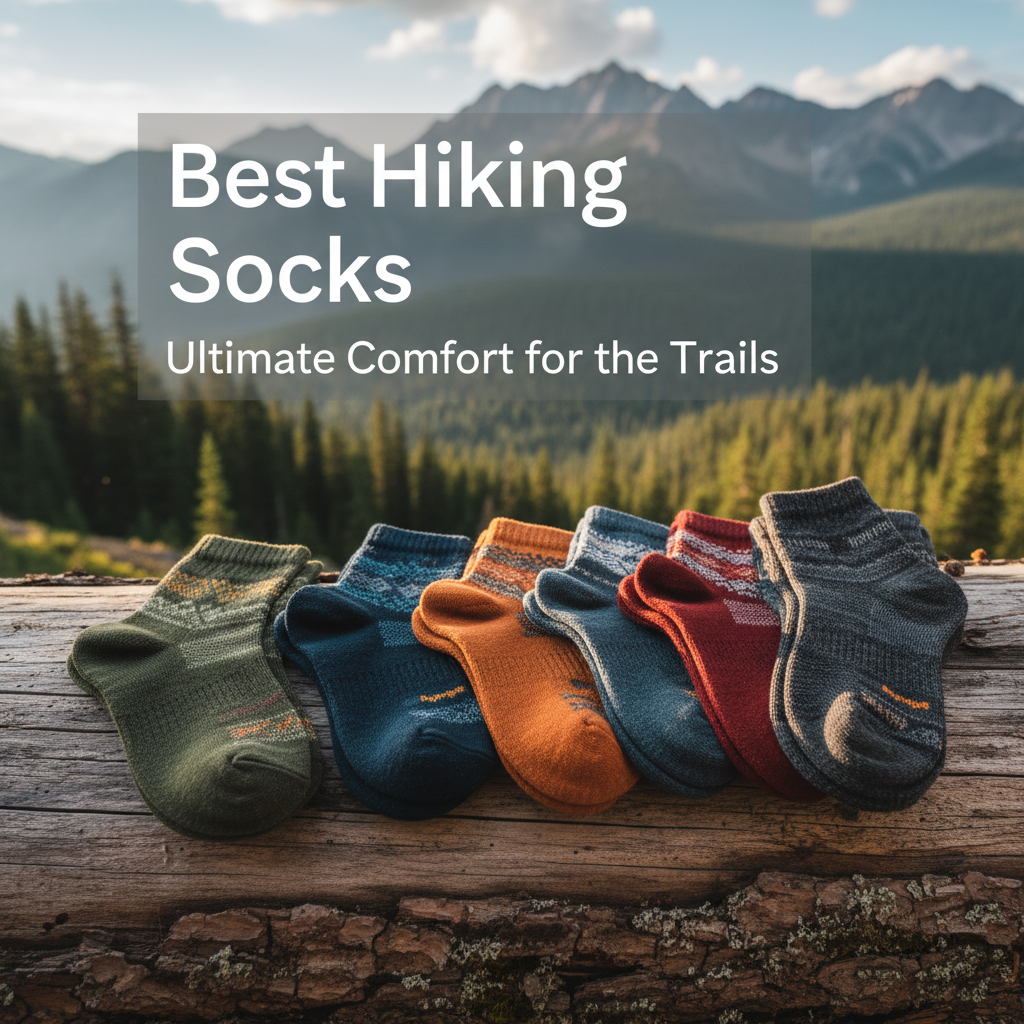 Best Hiking Socks: Vibrant premium socks on a log with mountain scenery, evoking comfort and adventure.