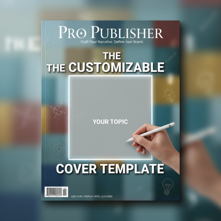 A template for creating a customizable, professional magazine or book cover centered on any chosen topic.