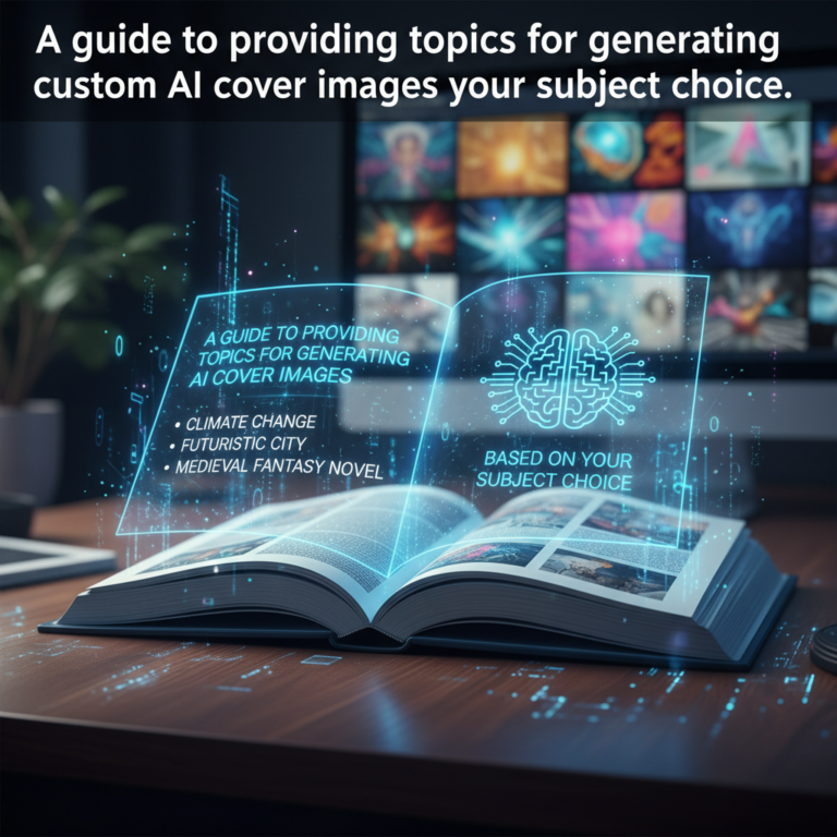 A guide to providing topics for generating custom AI cover images based on your subject choice.