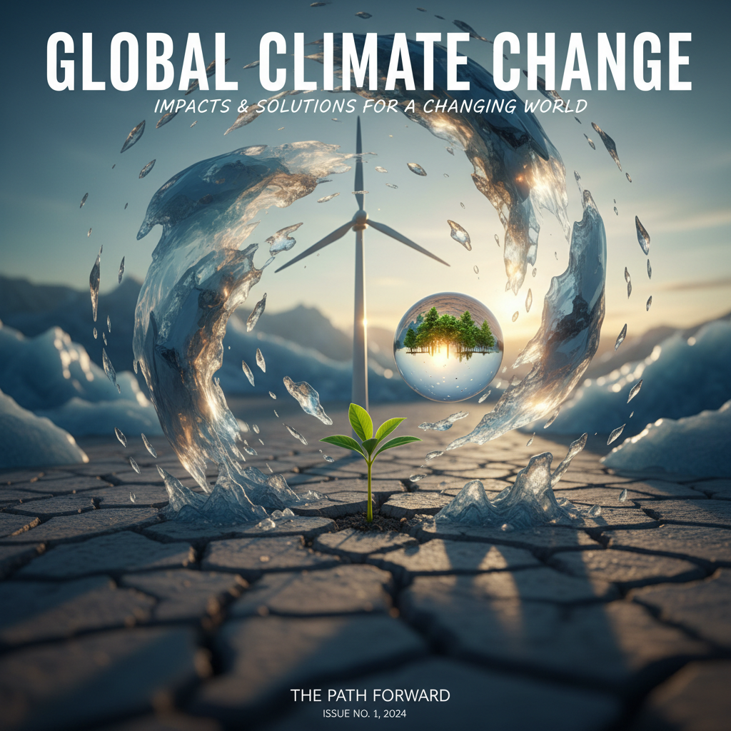 A magazine cover exploring the impacts and solutions for global climate change.