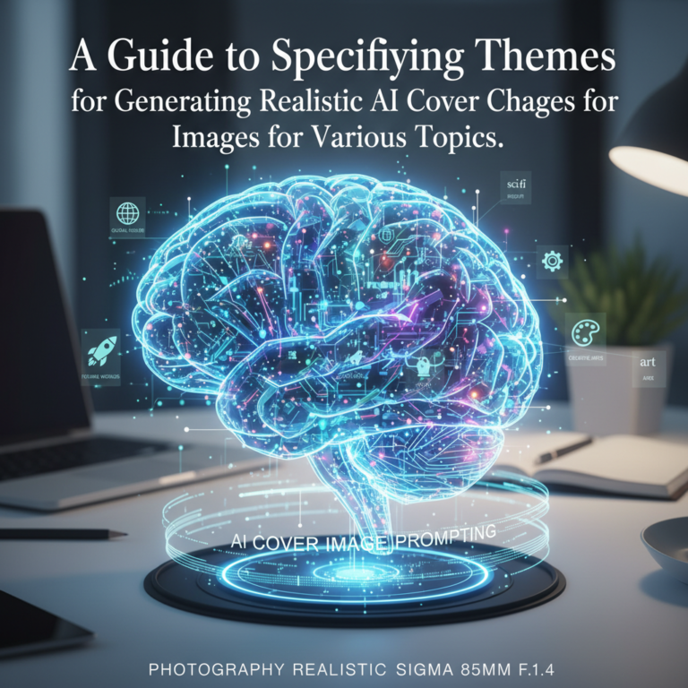 A guide to specifying themes for generating realistic AI cover images for various topics.