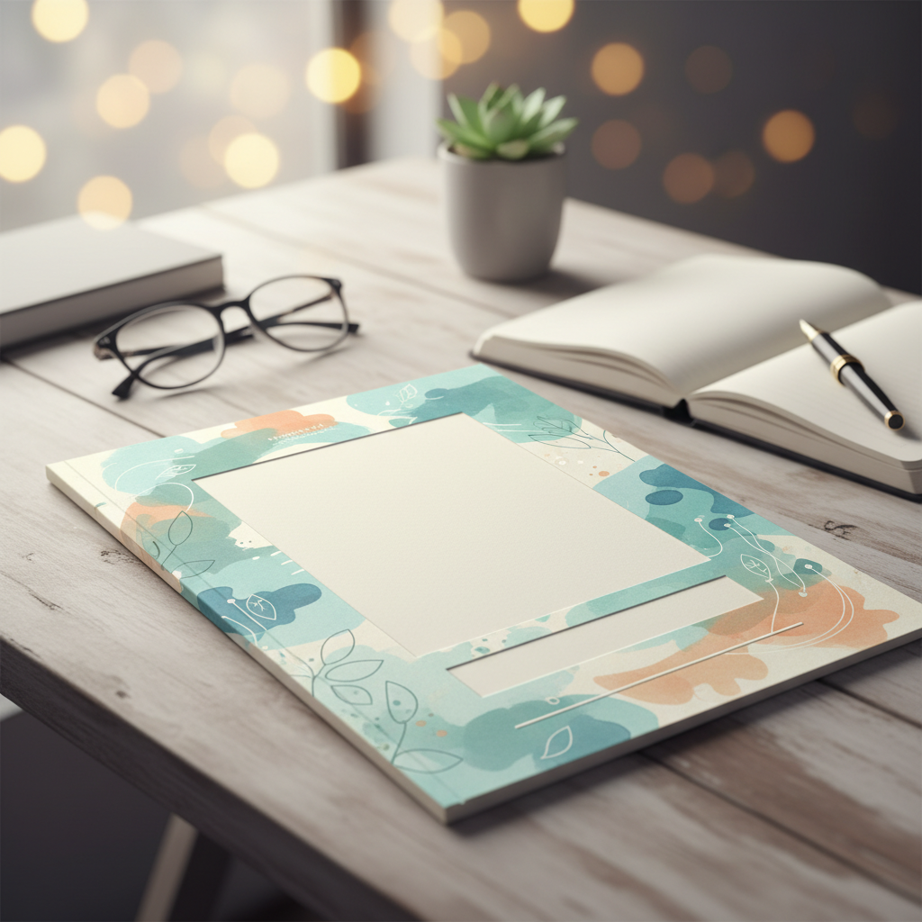 A blank book cover template awaiting a topic, featuring space for vivid, modern, and lifelike design elements.