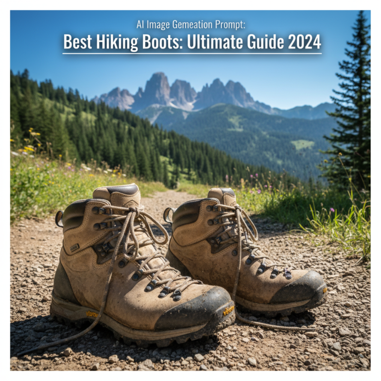 alt_text Premium muddy hiking boots on a mountain trail with scenic peaks, featured on a magazine cover.